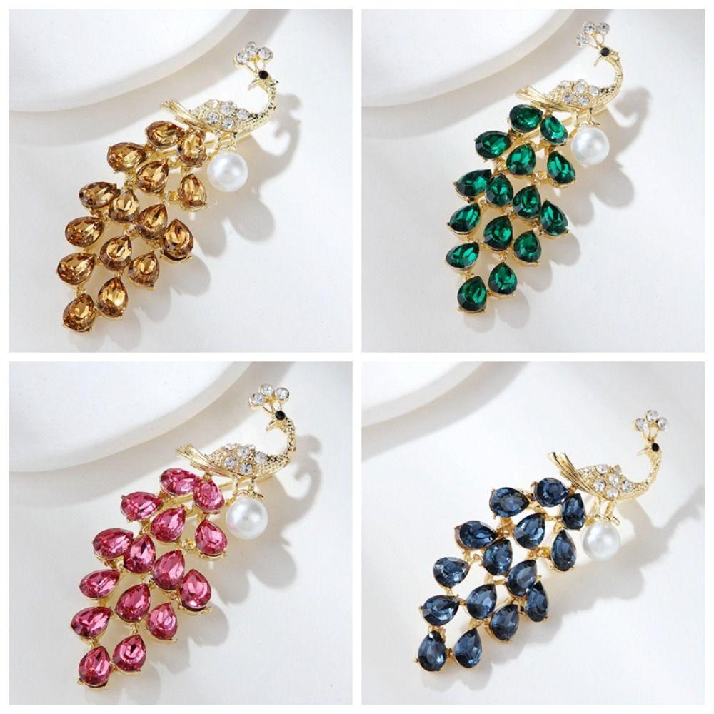 Retro Peacock Brooch Luxury Crystal Corsage Pin Jewelry Accessories Peacock Collar Pins Wedding