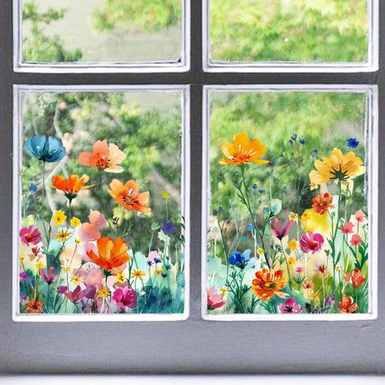 Красочные цветочные статические наклейки двухсторонние водонепроницаемые цветы наклейки весенние окна цепляются за