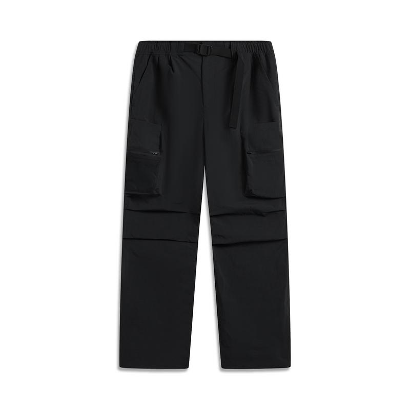 Li Ning CF Suo Solid Color Mid Waist Comfortable Breathable Versatile Water Resistant Straight Casual Pants Men Bottoms Black AYKV203-4