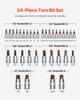 VEVOR Torx Bit Socket Set, 34-Piece Solid Star and Tamper Proof T6-T70, S2 Alloy Steel and Cr-V Steel, 1/4 in, 3/8 in, and 1/2 in Drives