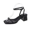 Sandals for Women Summer New Fashion Open Toe Ankle Strap High Heels Outdoor Square Low Ladies Elegant Dress Sandalias Mujer