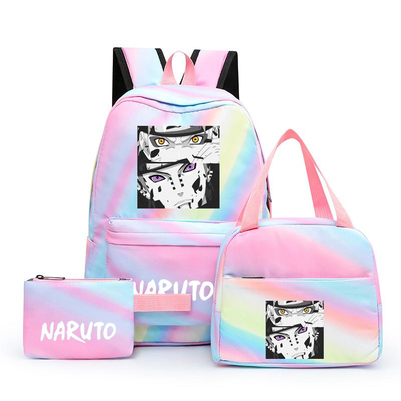 Наруто аниме 3 шт./компл. Холст Сумка для обеда Рюкзак для мальчиков Студенческие сумки для ноутбука Набор Детская сумка для ручек Снова в школу Рюкзак для девочки