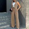 Women Wide Leg Pants with Sleeveless Vest Solid Color High Waist Elegant Lady Baggy Pants Set Casual Streetwear