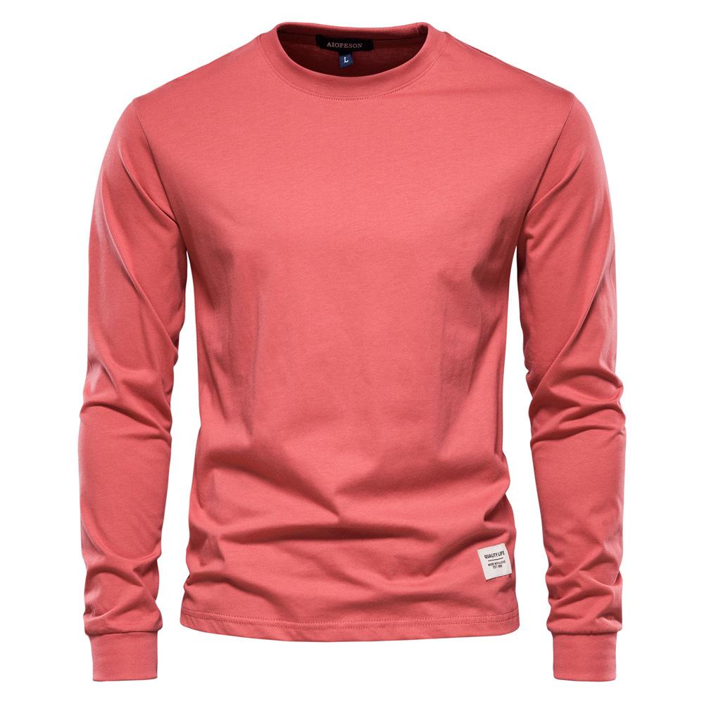 Autumn Trendy Long-Sleeved New European Size Men'S Solid Color Long-Sleeved Top High Street Men'S Hong Kong Style With Pure Cotton T-Shirt