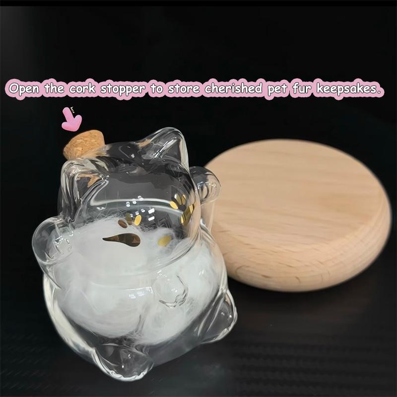 Transparent Cat Fur Keepsake Display, Glass Fortune Cat Bottle With Base, Mini Pet Memorial Storage Jar