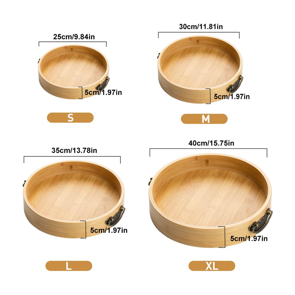 Round Storage Tray, Multiple Sizes with Metal Handles, Perfect for Food Drinks Coffee Tea, Cake, Cheese, Bread, Etc., Kitchen