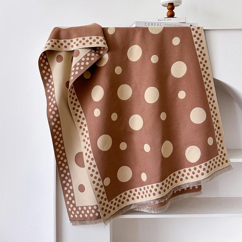 Korean Version Of Polka Dot Girl Style Double-Sided Two-Color Imitation Cashmere Scarf Winter High-End Temperament Warm Shawl