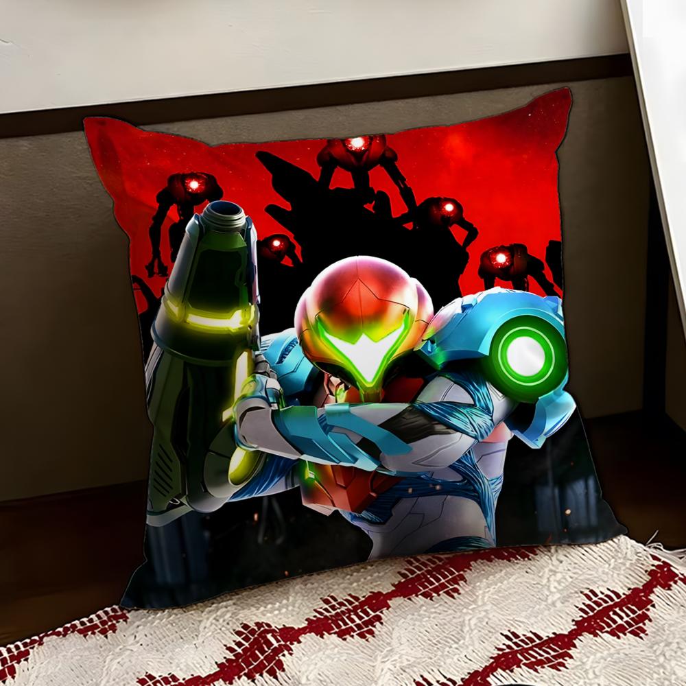 MMetroid Anime Cushion Cover Reversible Soft Durable Pillow Cover Home Car MultiScene Use for Daily Comfort