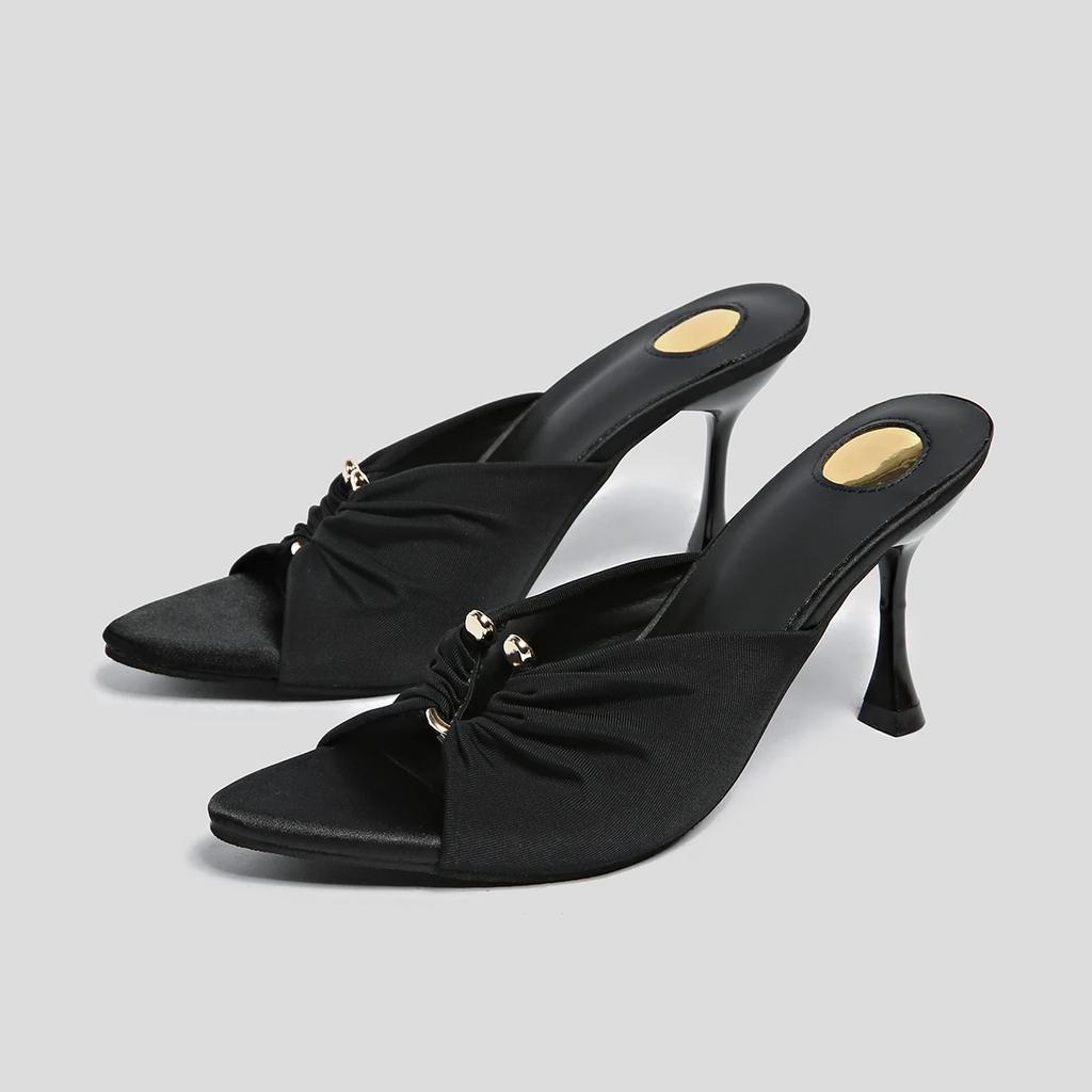 Дизайнерские летние женские шлепанцы Модные с открытым носком на тонком высоком каблуке Обувь Уличный стиль Стриптиз-вечеринка Слайды Zapatos De Mujer