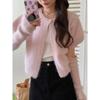 Round Neck Soft Sticky Bubble Sleeve Sweater Cardigan Female Fall Gentle Wind Temperament Knitted Top Tide Comfortable Versatile and Fashionable