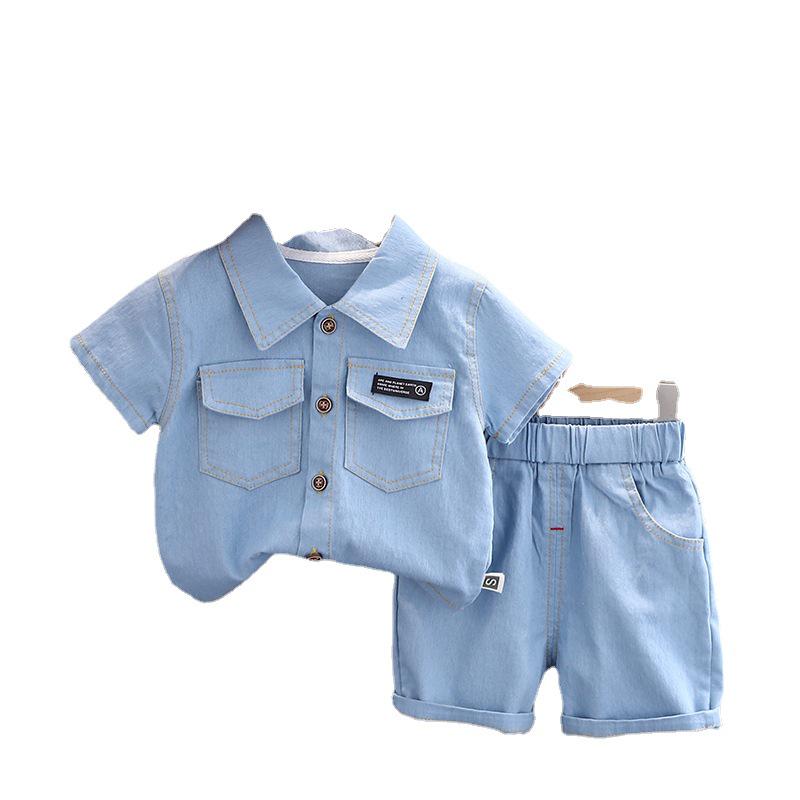 2024 Boys' Summer Lapel Short-Sleeve Shirt & Casual Pants Two-Piece Set