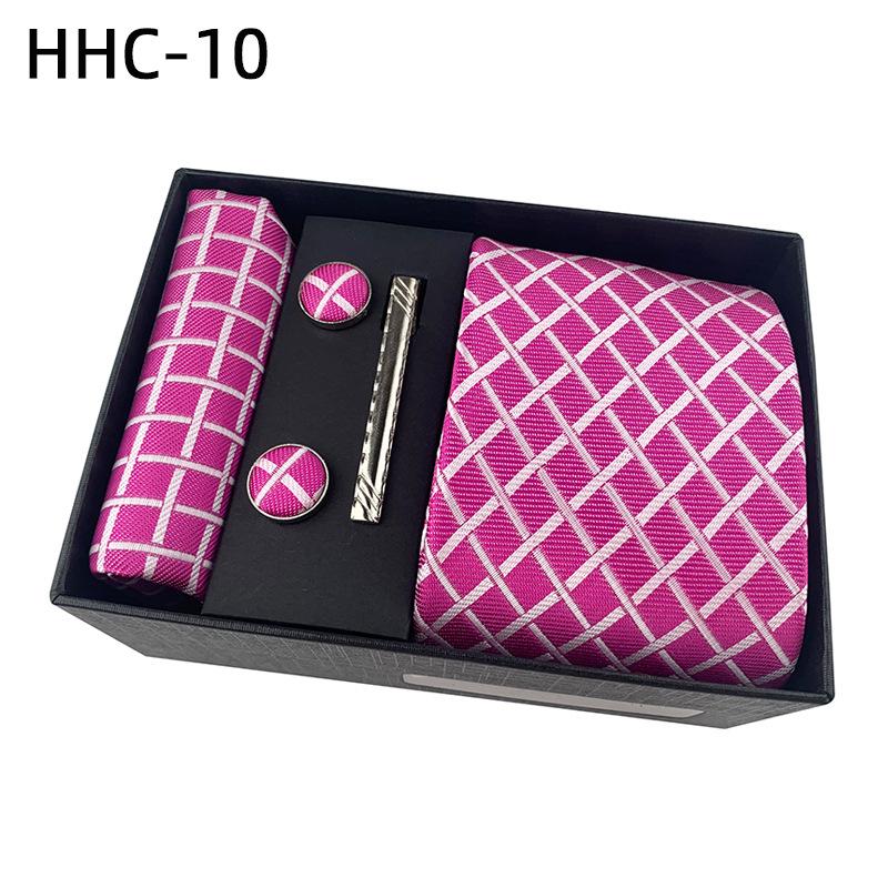 Men'S Striped Flower Plaid Tie Square Towel Cuffs Tie Clip Gift Box Set Business Casual Tie Black