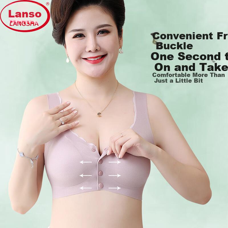 LangSha Ultra-Thin Middle-Aged And Elderly Bra, Summer Breathable Brassiere, Anti-Sagging, Comfortable Front-Closure Vest-Style Mom Ice Silk Underwear
