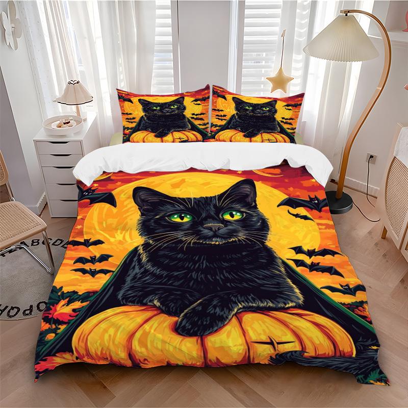 3pcs Black Cat Duvet Cover Set - Includes 1 Duvet Cover and 2 Pillowcases, No Quilt Core, All-Season Home Decor yy251111078