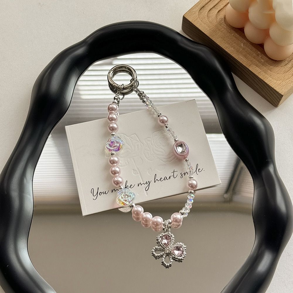 Phone Charm Love Bowknot Phone Pendant Beaded Mobile Phone Lanyard Car Key Chains