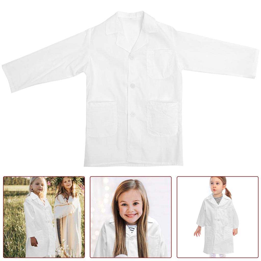 Long Sleeve Kids Lab Coat White Reusable Costume For Halloween Party Festival Toddler Scientist Clothes Washable Dress Birthday