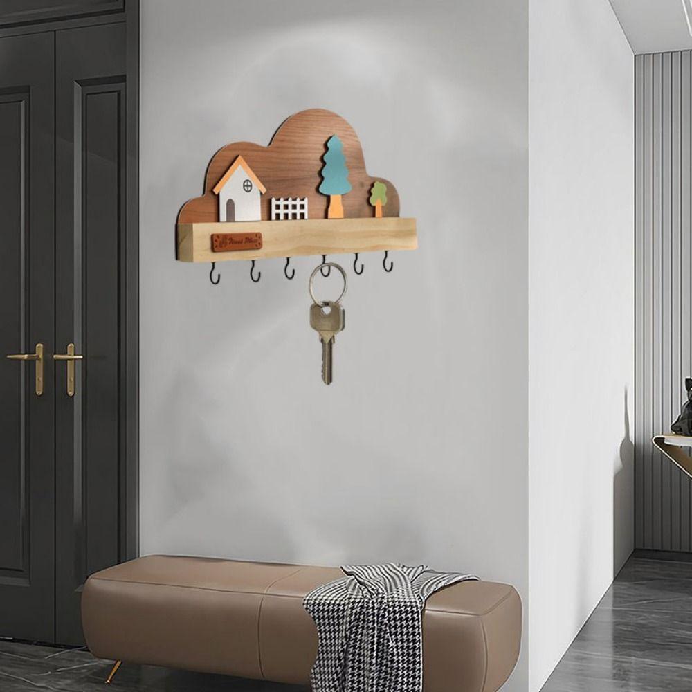 Крючок для хранения ключей из массива дерева, настенный, без сверления, вешалка для одежды, практичный декоративный крючок, прихожая