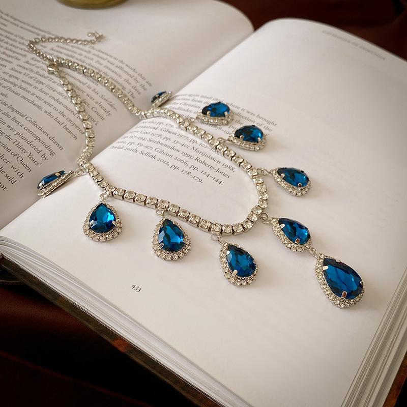 Роскошные серьги-колье для женщин, темно-синие, зеленые серьги, свадебные комплекты ювелирных изделий для невесты