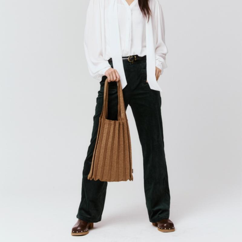 Pleatsmama New Shoulder Bag Glitter Camel