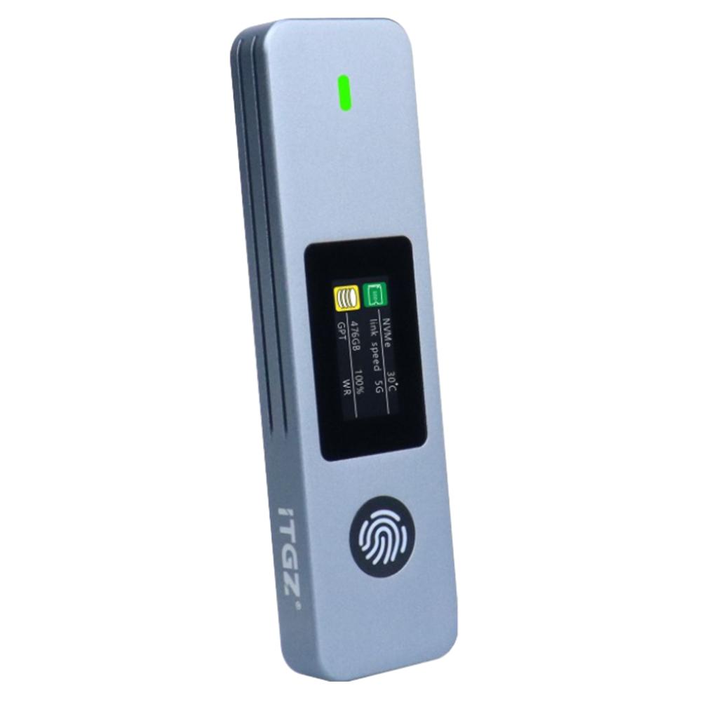 SSD Enclosure 10Gbps Portable SSD Case M-Key B +M Key External Enclosure Box Visual Fingerprint Encrypted for 2230 2242 2280 SSD