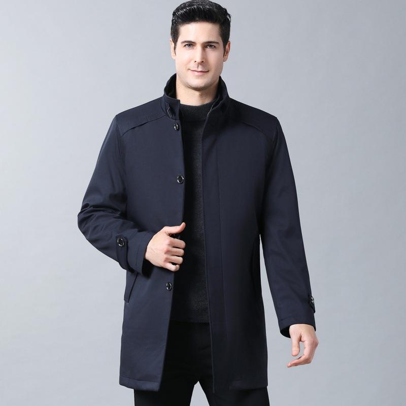 Мужская ветровка со съемной подкладкой средней длины, осенне-зимний костюм для папы, воротник, деловой, повседневный, для среднего и пожилого возраста, утолщенное пальто