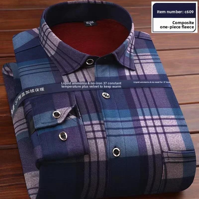 2025 Мужская осенне-зимняя толстая теплая рубашка с длинным рукавом в клетку, теплая повседневная флисовая рубашка для мужчин, мужская клетчатая рубашка оверсайз
