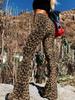 Европейские и американские женские леггинсы с леопардовым принтом, с высокой талией, облегающие, расклешенные