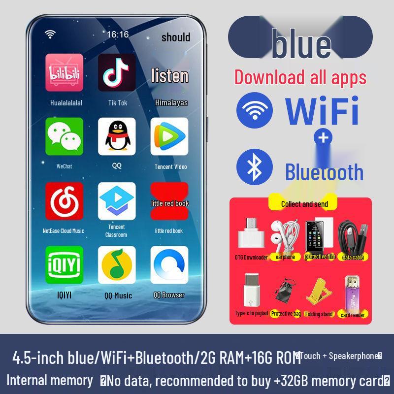 MP4/MP5-плеер с поддержкой Wi-Fi: Полноэкранное портативное устройство для музыки, видео, Bluetooth и чтения электронных книг