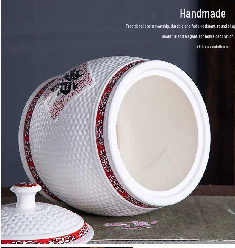 Керамическая рисовая банка Jingdezhen с крышкой - Влаго- и насекомозащитный контейнер для хранения