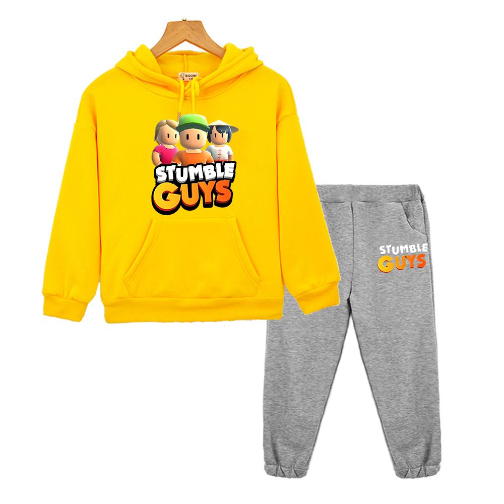 Stumble Guys Boy Girl Hooded Sets Autumn Fleece Sweatshirt Anime Hoodie 2pcs Pullover+pants Casual Jacket Kids Boutique Clothes