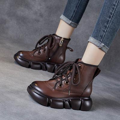 Модные женские туфли из натуральной кожи на платформе и танкетке, весна-осень, щиколотка, середина 5 см, мотоциклетные ботинки для женщин, толстые, проданные туфли 35-40