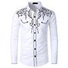 Men Western Cowboy Shirt Lapel Collar Single-breasted Long Sleeve Embroidery Slim Fit Casual Shirt Top