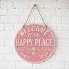 Funny Garden Wooden Sign Vintage This Is My Happy Place Welcome Round Sign Farmhouse Rustic Hanging Wall Decor for Home Bar Patio Man Cave