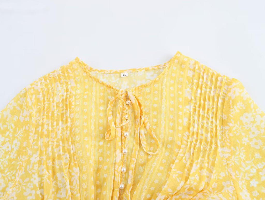 2025 Spring Women's European & American Style Floral Chiffon Long Sleeve Dress