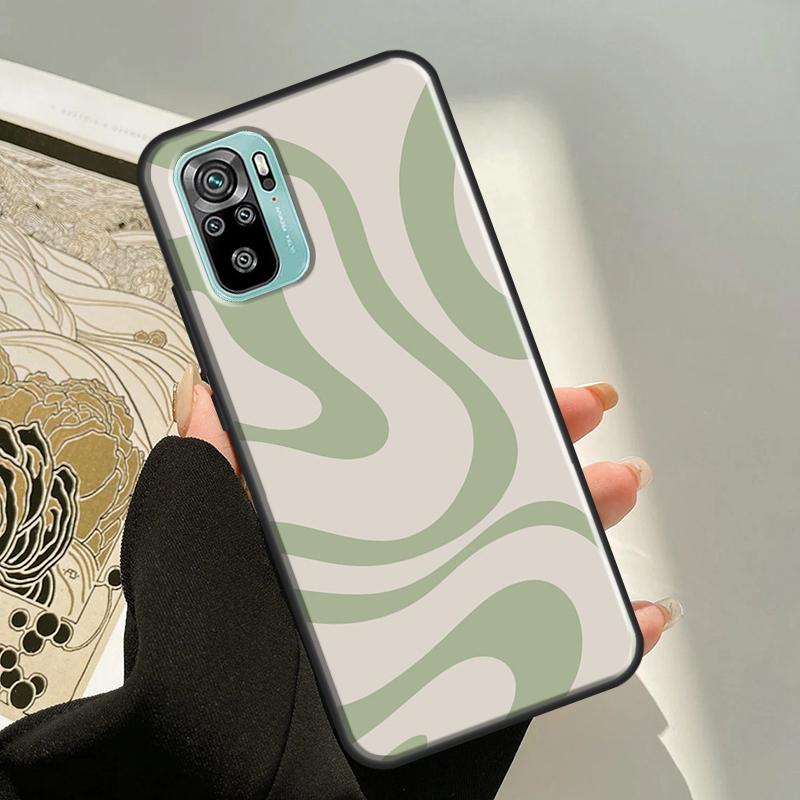 Эстетический чехол Sage Green Swirl для Xiaomi Redmi Note 11 Pro Note 10 Pro 7 8 9 Note 10S 9S Redmi 10 9 9A 9C 9T