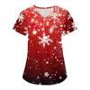 Женская мода с v-образным вырезом, короткими рукавами и карманами, топы с рождественским принтом