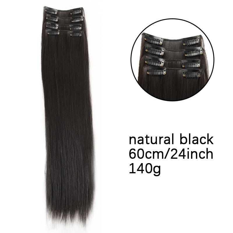 16/24 Inch Female Four Piece Long Straight Hair Wig with BB Clip Synthetic Heat-resistant Wig Naturally Suitable for Daily Wear