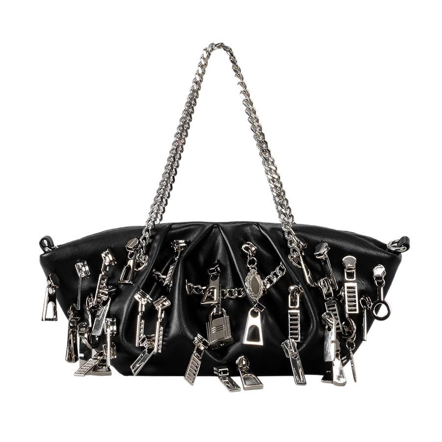 Punk Pleated Dumplings Underarm Bag Multi-zipper Head Decorative Ladies Shoulder Bag Babes Tote