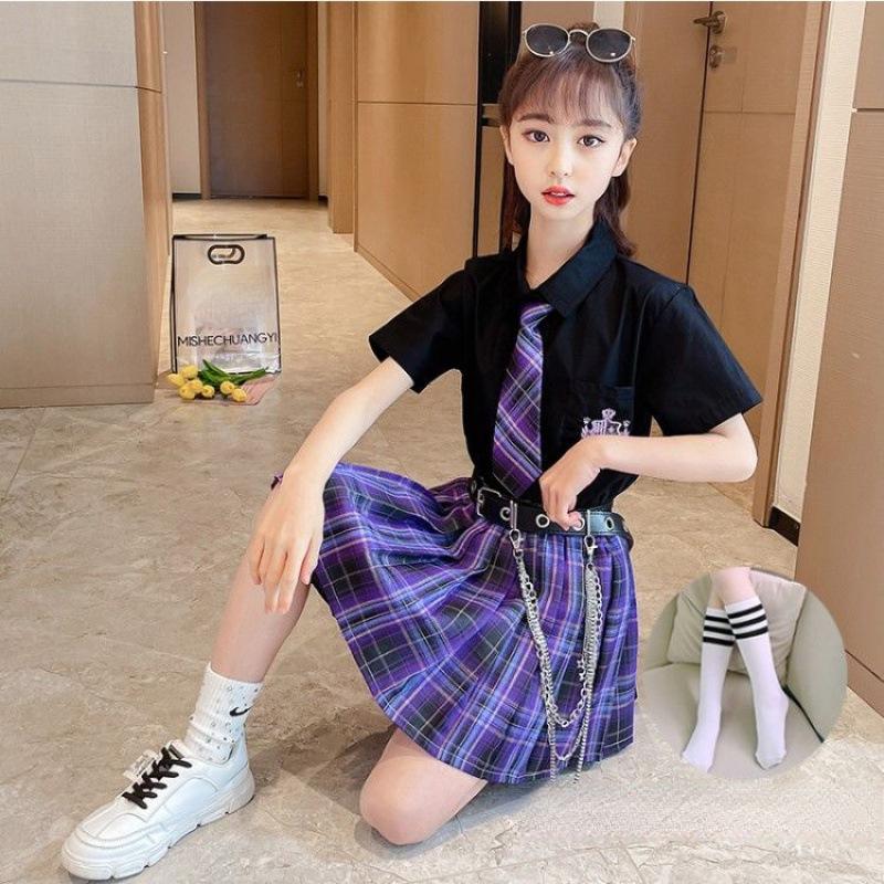 Детская униформа JK с короткими рукавами, юбка, полный комплект, костюм для девочек, студенческая форма