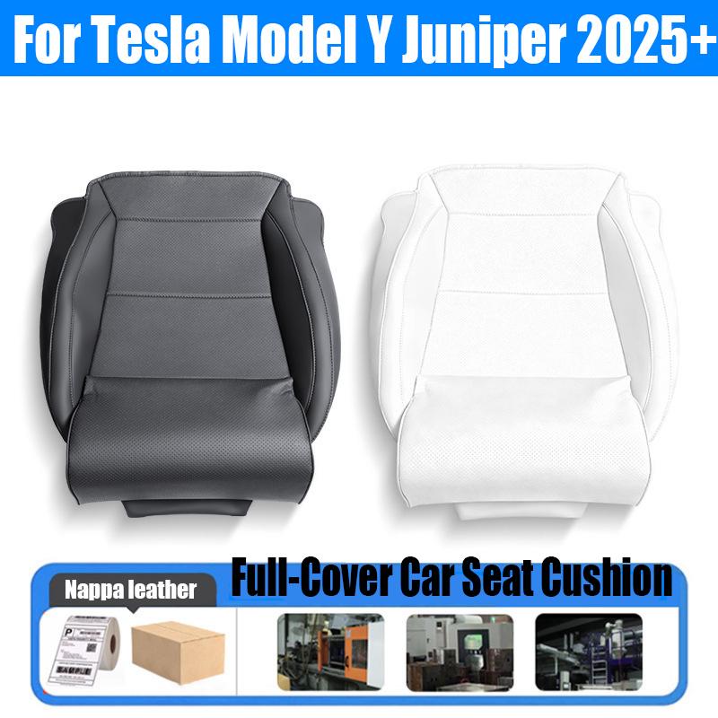 Full-Cover Car Seat Cushion for Tesla Model Y Juniper 2025 with Integrated Leg Rest Mat Nappa Leather Chair Pad Car Accessories