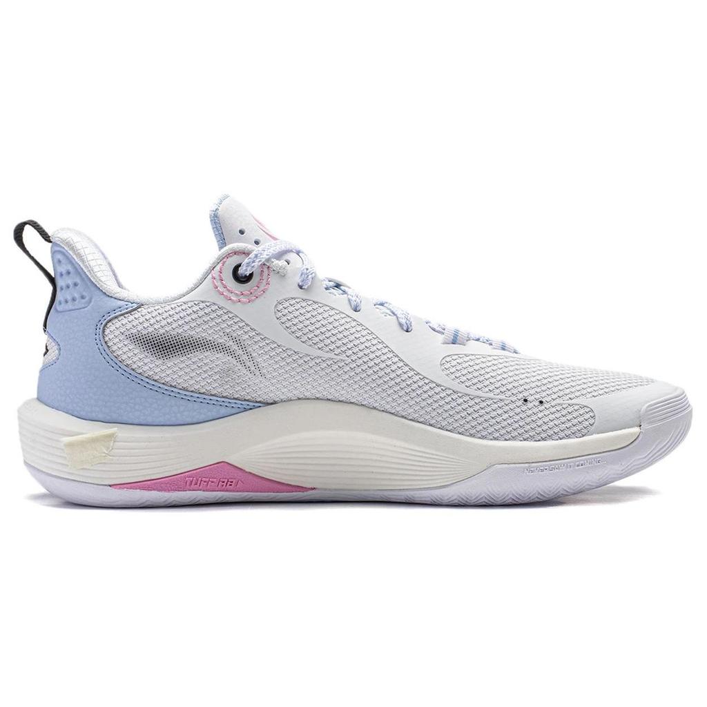 Li Ning Flashing Ling Fabric Shock Absorbing Durable Low Top Basketball Shoes Men Sneakers White Blue ABPU001-2