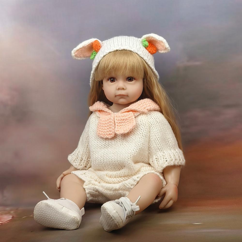 55 см силиконовая кукла реборн всего тела Магги, милые наклеенные длинные золотые волосы, кукла для новорожденных, живая девочка, детские куклы, игрушки для детей, детский душ, игровой домик, игрушка