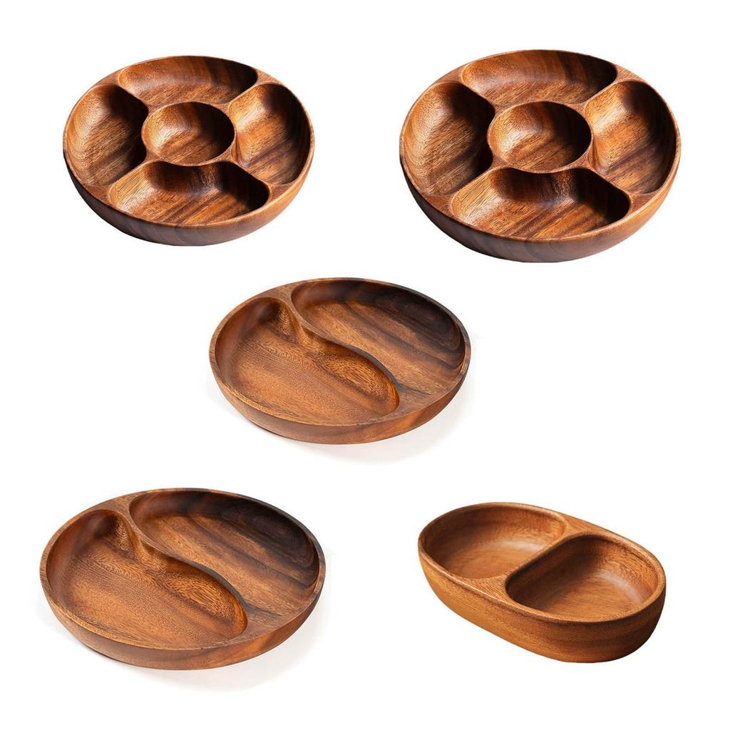 Round Divided Servings Tray Wood Nut Holder Serving Dishes Dried Fruit Tray Appetizers Tray Dish Platters Easy To Clean