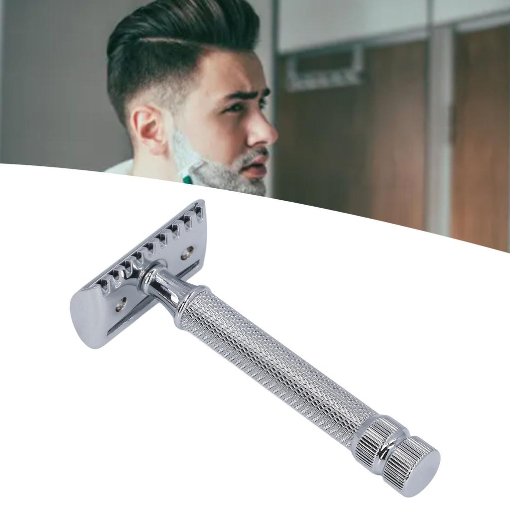 Двойной безопасный триммер, моющийся из цинкового сплава, ручная машинка для стрижки, ручка для домашнего салона, для мужчин, серебро