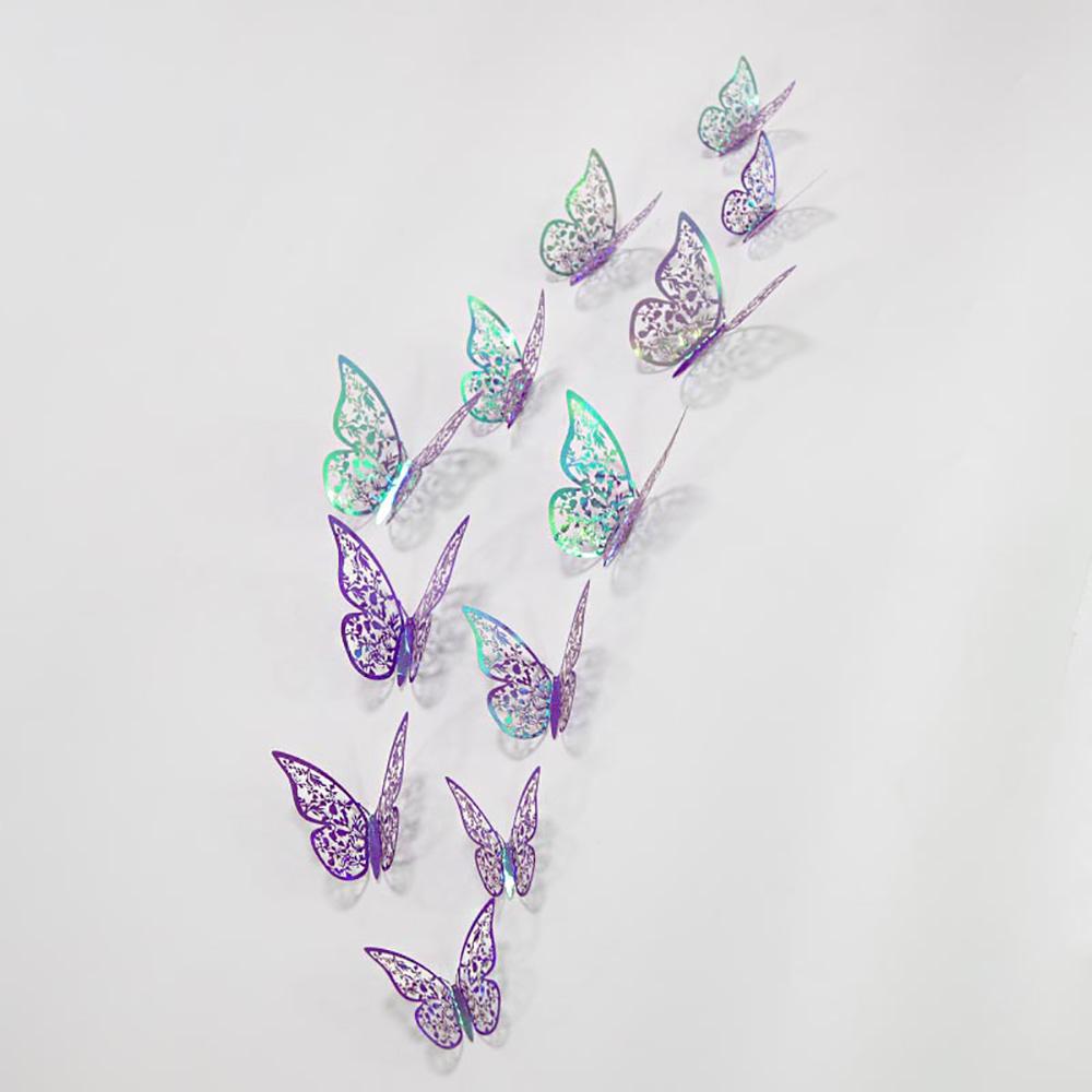 12Pcs/Pack Leaves Butterfly Stickers With 3D Three-dimensional Hollow Out Paper Wall Stickers For Wedding Birthday Party Home Room Shopwindow Decor