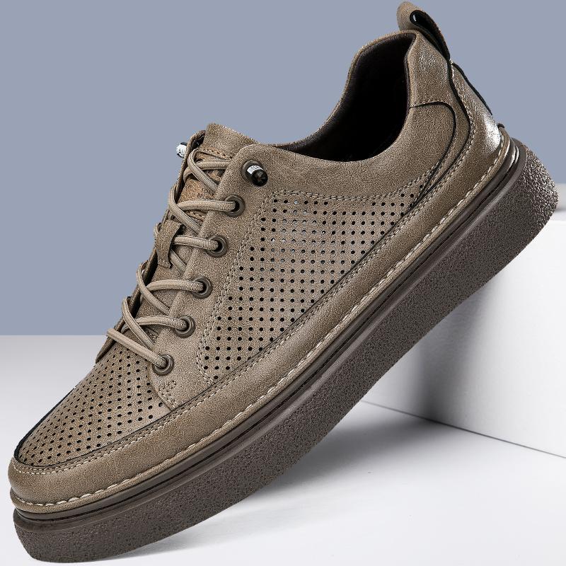 Модные стильные мужские туфли из натуральной кожи на плоской подошве, летние удобные мужские кроссовки, мягкая универсальная обувь с вырезами для отдыха и прогулок