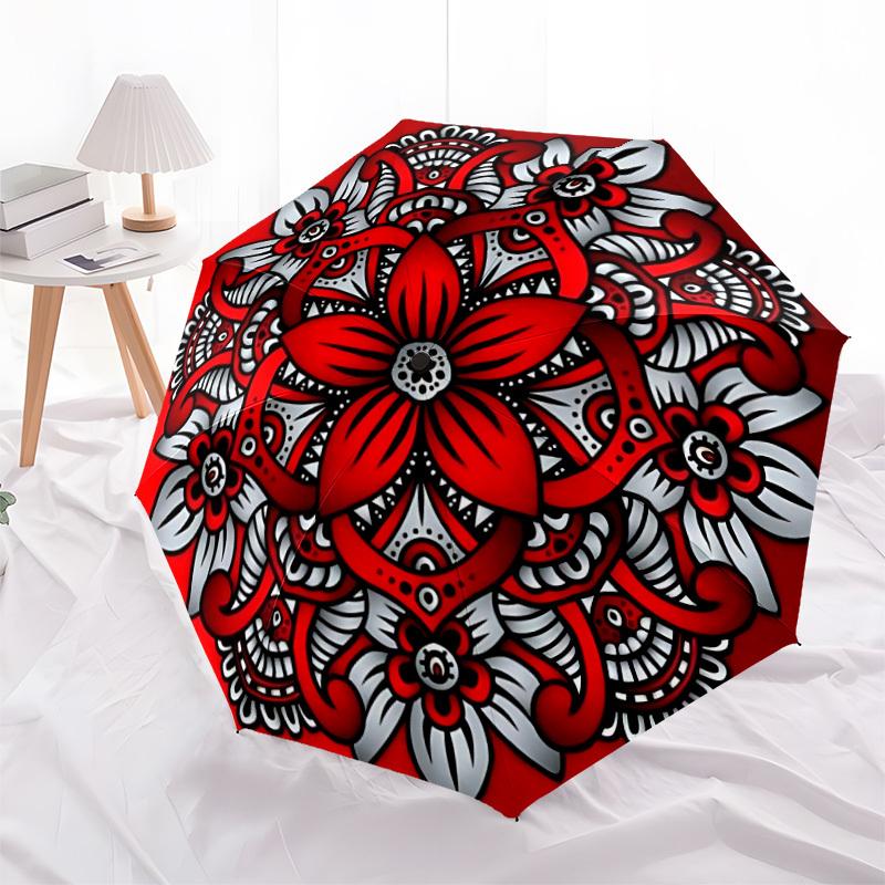 1pc Mandala Print Automatic Folding Umbrella - 8-Rib Automatic Open/Close, Portable Collapsible Compact Umbrella yy251218053