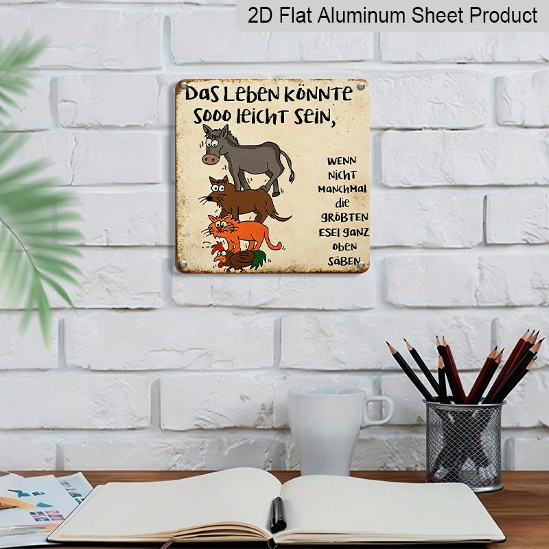 2D Flat, 1pc Retro Metal Aluminum Sign, Life Could Be So Easy If There Weren't So Many Donkeys Funny German Quote Sign, Vintage Aluminium Wall Art