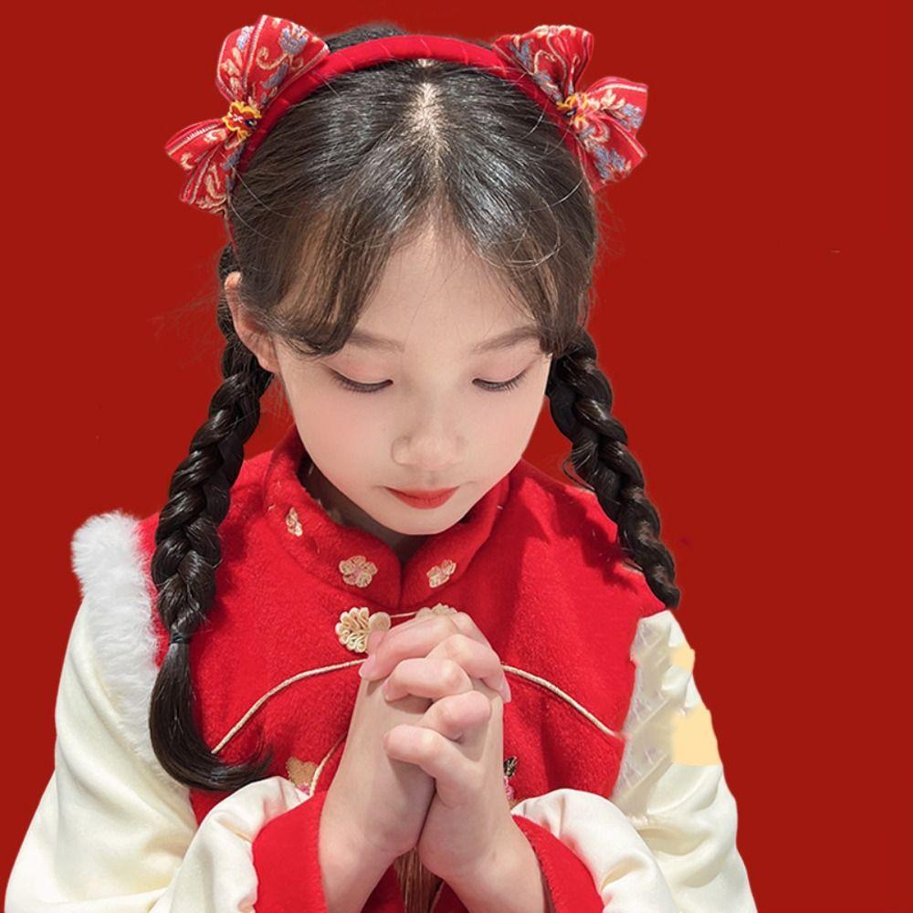 Flower New Year Hair Band Tassel Chinese Style Headdress Cute Red Bow Headband Girl
