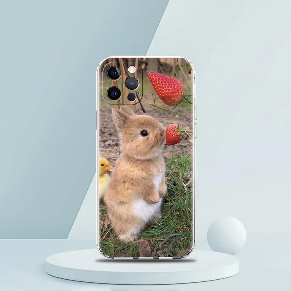 Cute White Baby Rabbits Luxury Phone Case For iPhone 16 15 14 13 12 11 Pro Max XS X XR SE 7 8 Plus soft Silicone Clear Cover